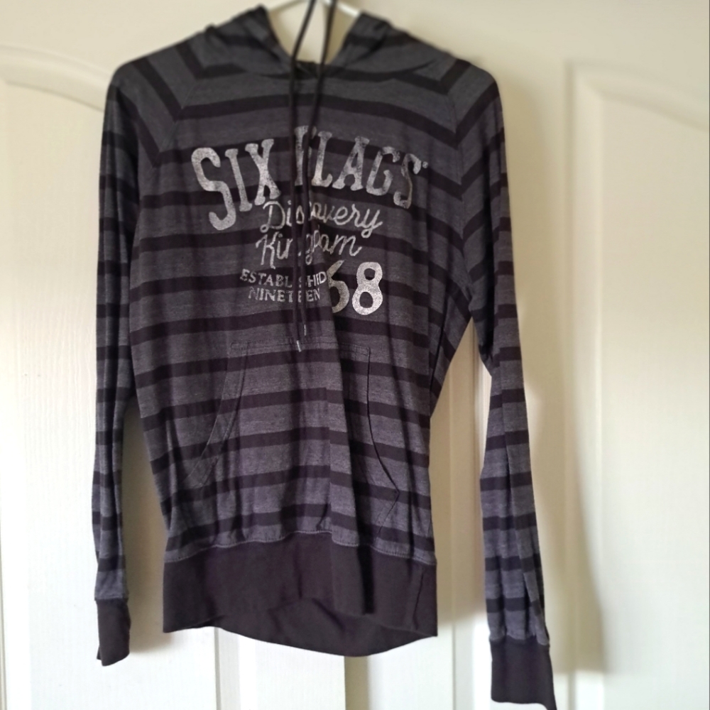 Six Flags Striped Pull Over Hoodie